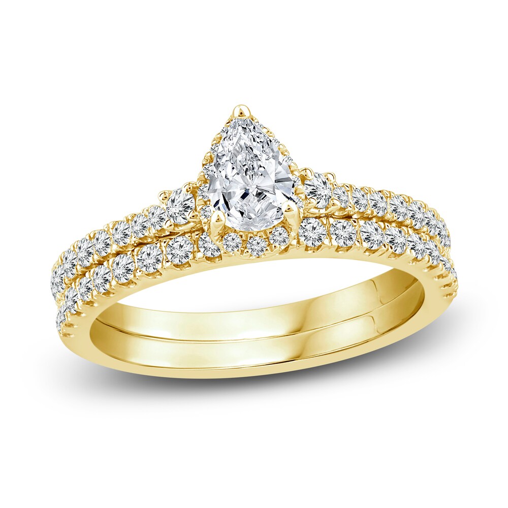 Diamond Halo Bridal Set 1 ct tw Pear/Round 14K Yellow Gold HNQ6LUH2