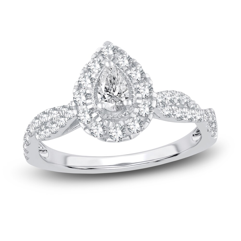 Diamond Halo Engagement Ring 3/4 ct tw Pear/Round 14K White Gold HO2Zw7ip