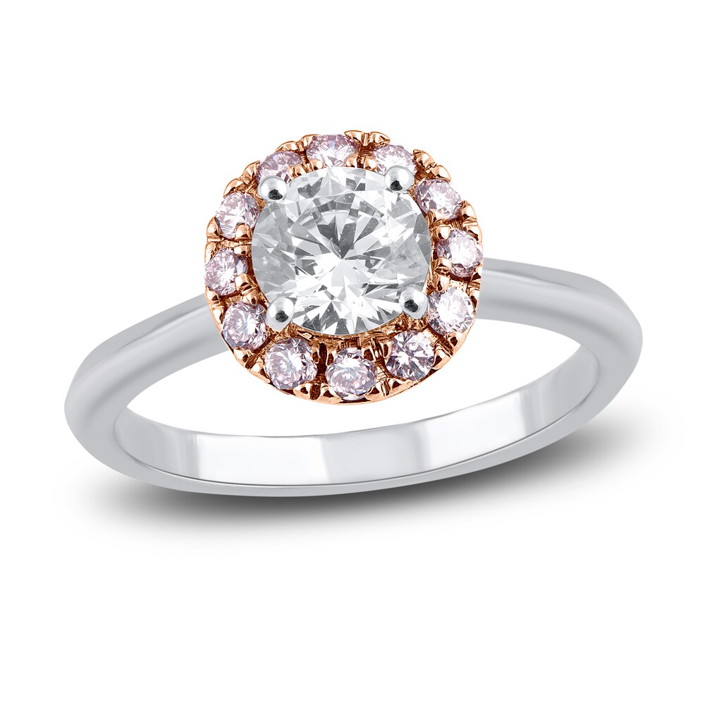 Natural Pink & White Diamond Engagement Ring 1-1/3 ct tw Round 14K Two-Tone Gold HYfQnRkU