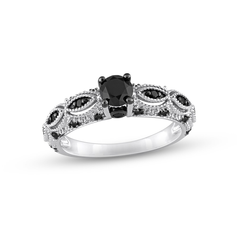 Black Diamond Engagement Ring 3/4 ct tw Round 10K White Gold HaD6by6K