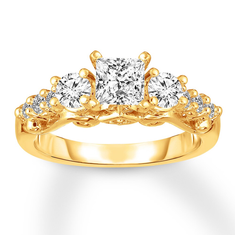 Diamond Ring 1-3/8 ct tw Princess-cut/Round 14K Yellow Gold Hszk4Ls5