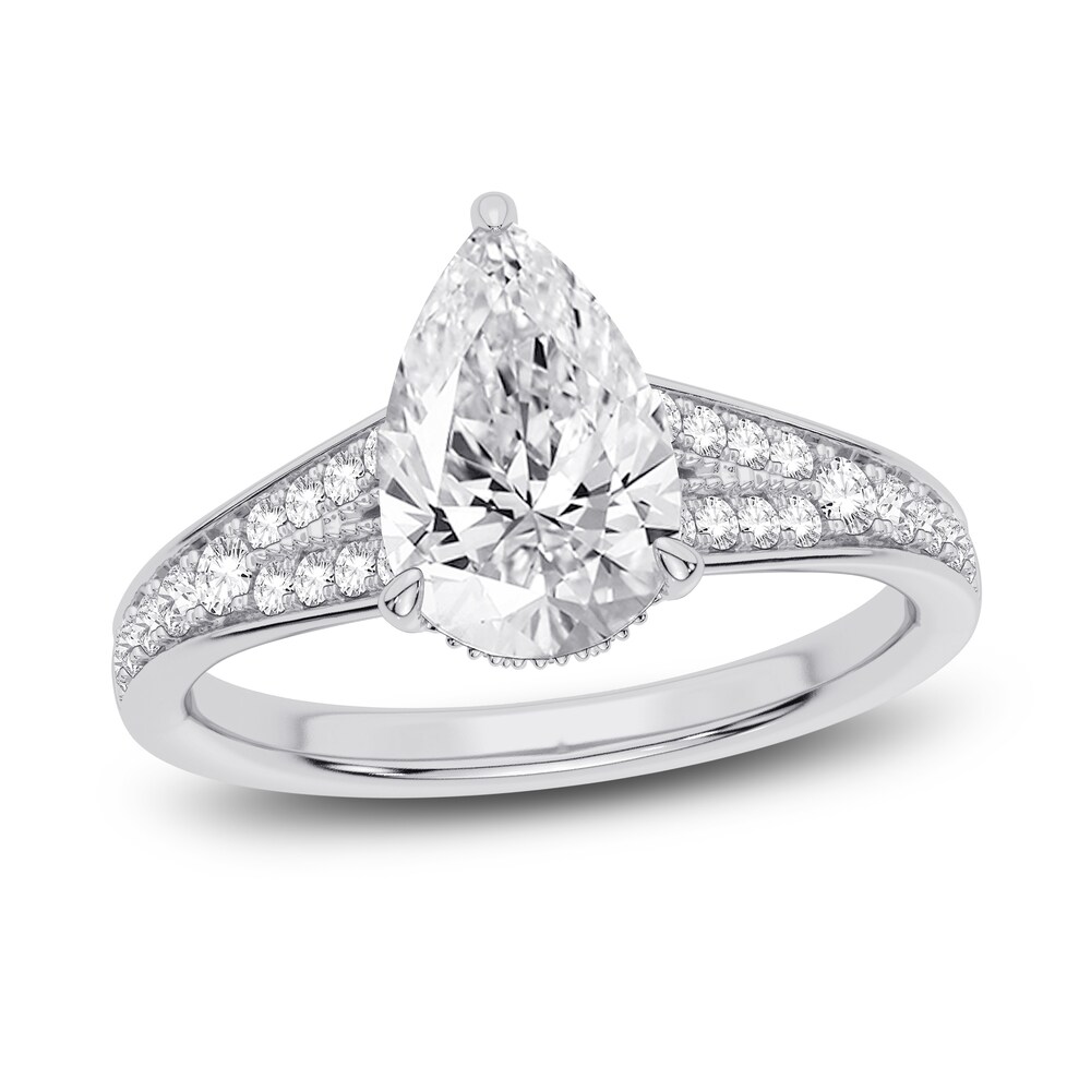Lab-Created Diamond Engagement Ring 2-1/3 ct tw Pear/Round 14K White Gold Hz5QSq5h