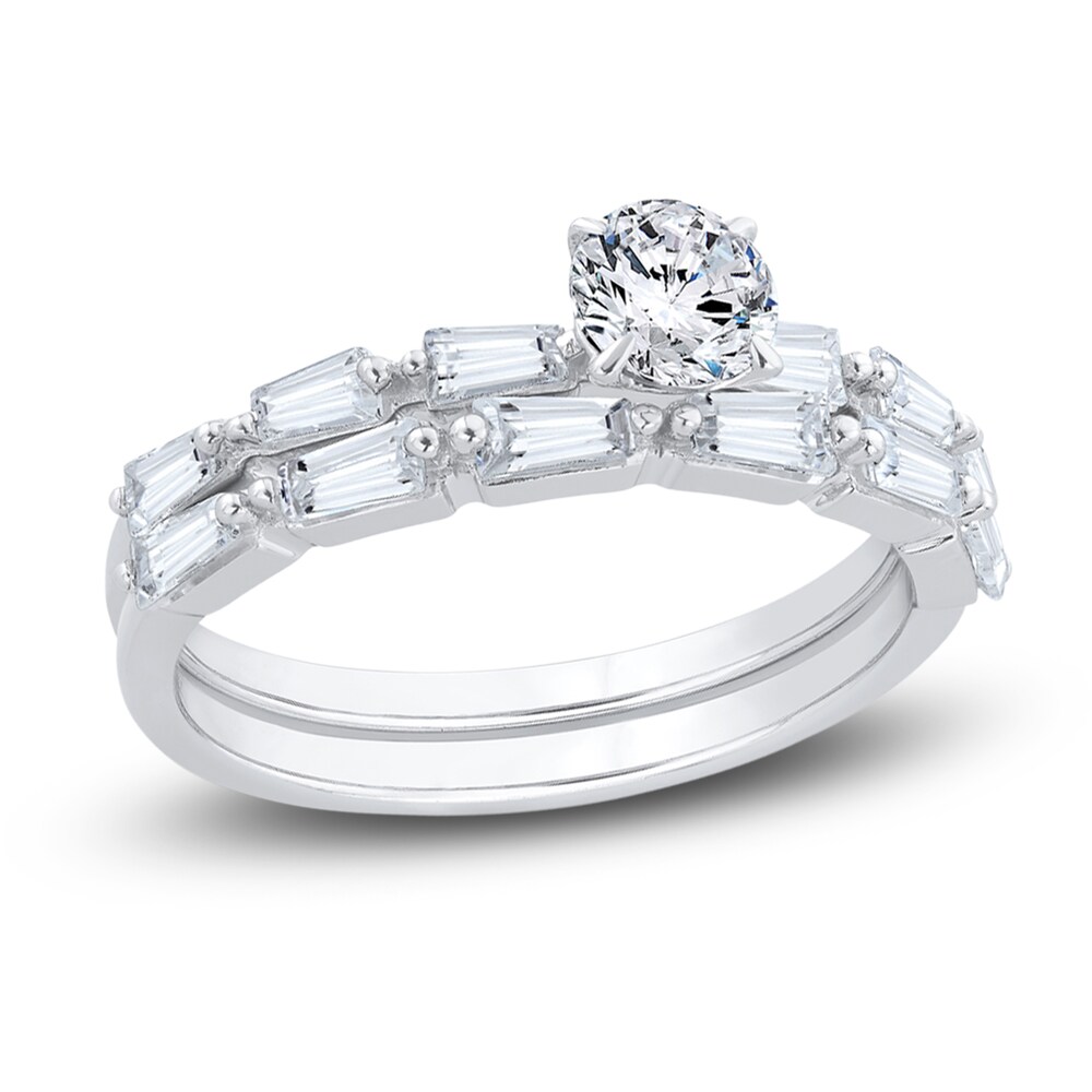 Diamond Engagement Ring 7/8 ct tw Round/Baguette 14K White Gold I0yDFwrZ