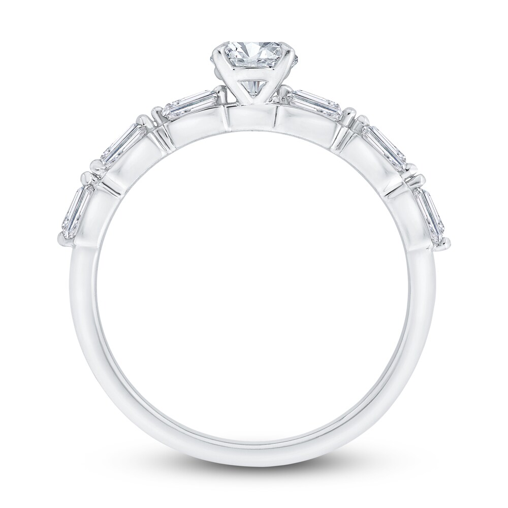 Diamond Engagement Ring 7/8 ct tw Round/Baguette 14K White Gold I0yDFwrZ