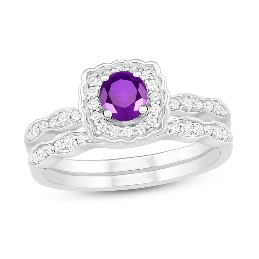 Natural Amethyst Bridal Set 1/5 ct tw Diamonds 14K White Gold I9gkasLA