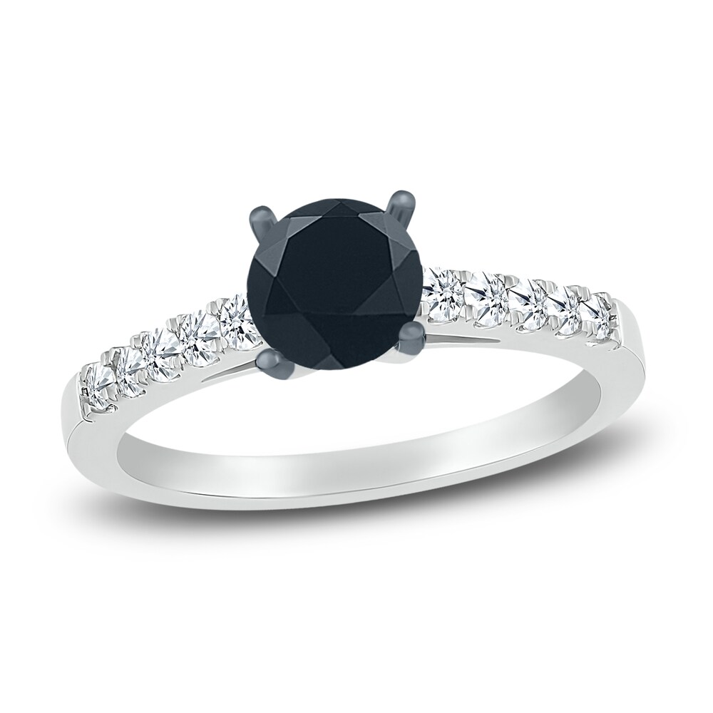 Black Diamond Engagement Ring 1 ct tw Round 10K White Gold IUMoTTAh