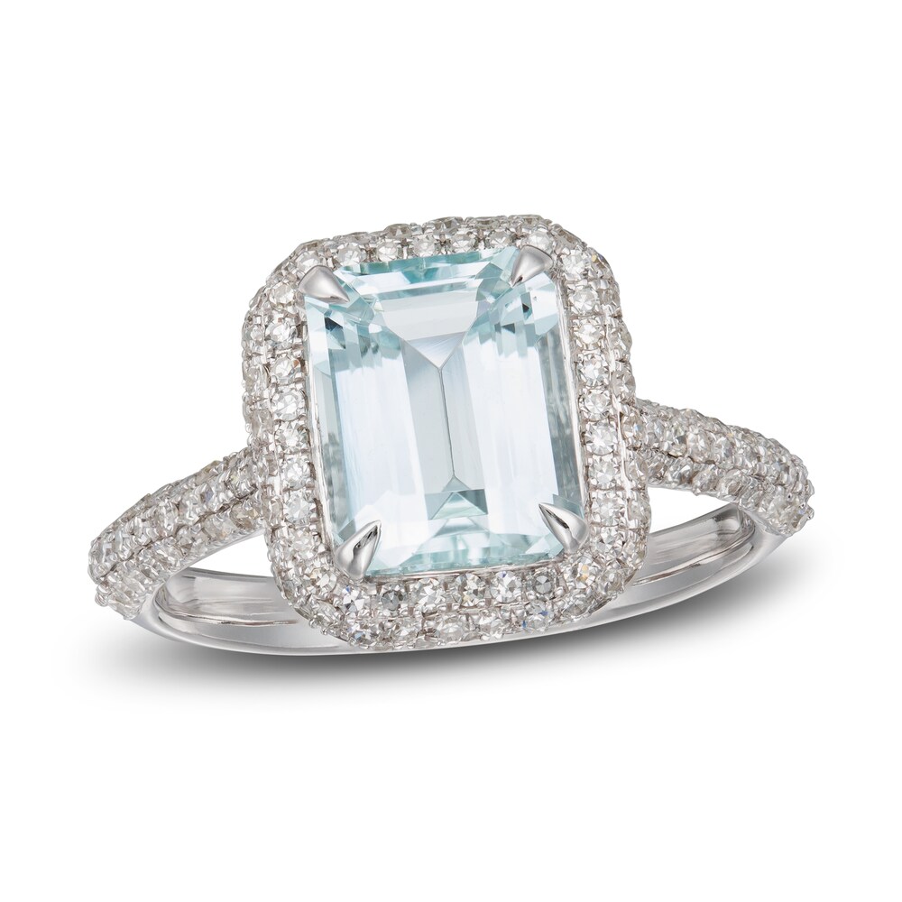 LALI Jewels Natural Aquamarine Engagement Ring 7/8 ct tw Diamonds 14K White Gold IUcBu5pY