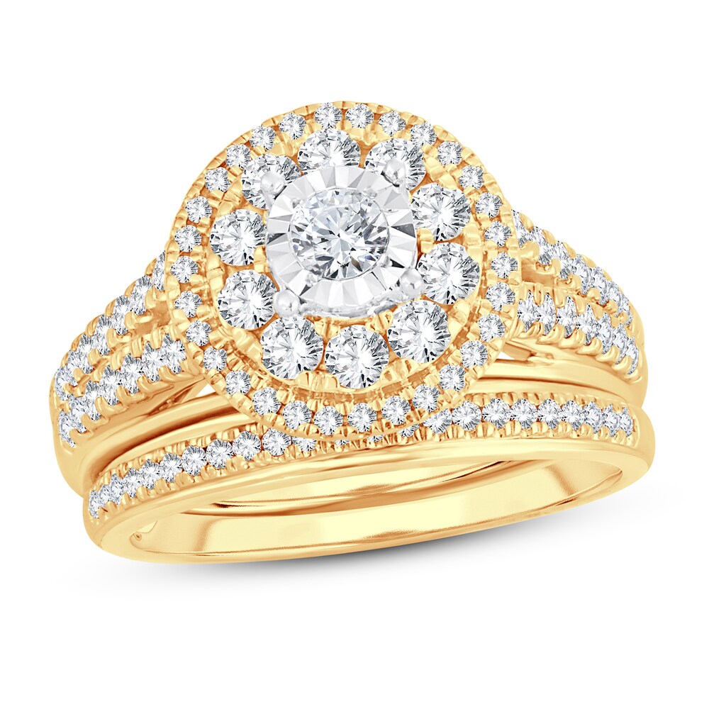 Diamond Bridal Set 1-1/10 ct tw Round-cut 14K Yellow Gold IeIbrxSE
