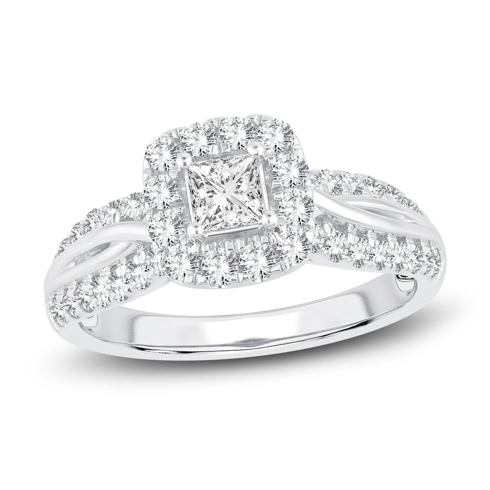 Diamond Engagement Ring 1 ct tw Princess/Round 14K White Gold J24hxyWd