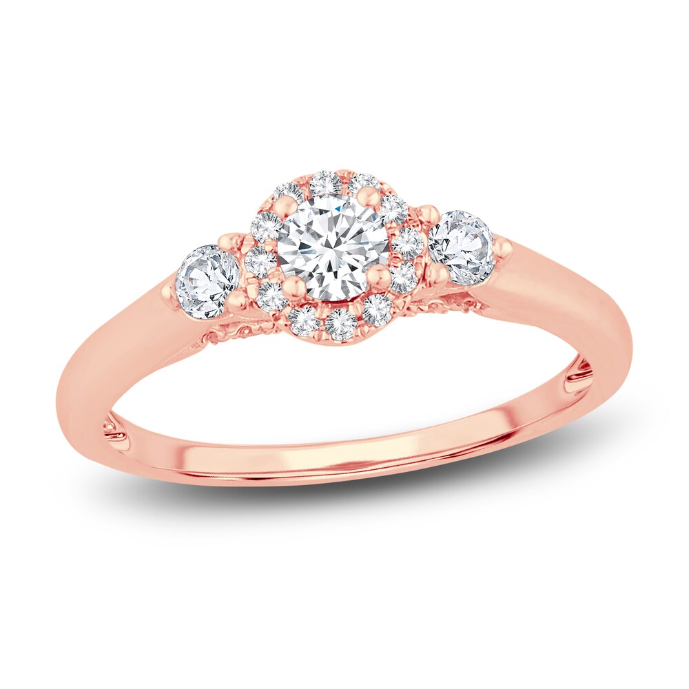 Diamond Halo Ring 3/8 ct tw Round 14K Rose Gold JB98HQRR