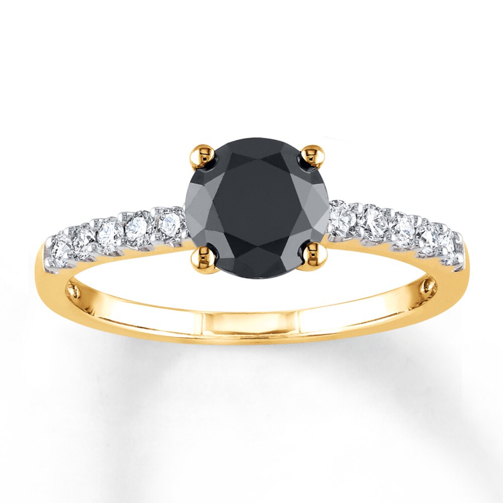Black Diamond Engagement Ring 1-1/5 ct tw Round 14K Yellow Gold JCWK3hcG
