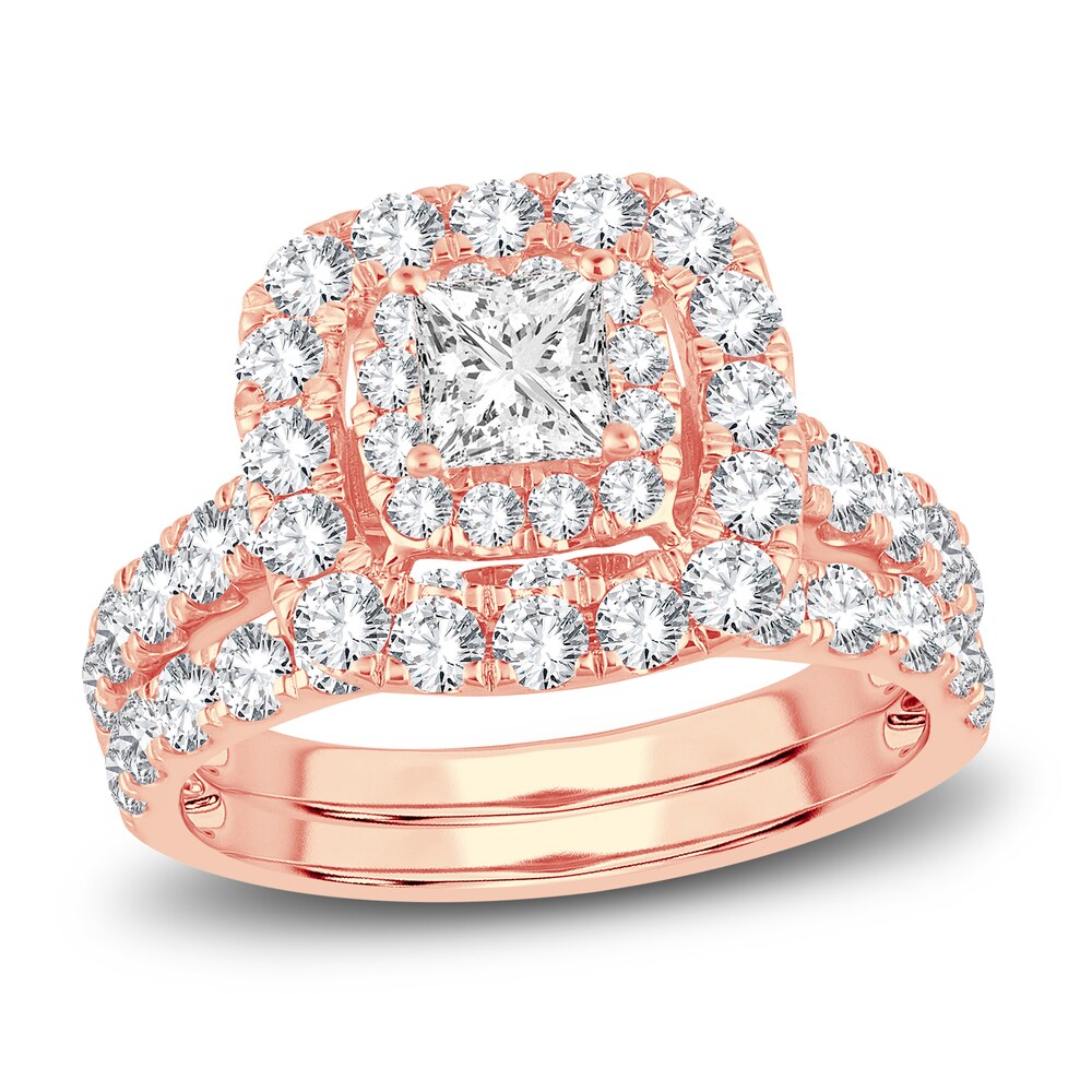 Diamond Bridal Set 2-1/2 ct tw Princess/Round 14K Rose Gold JYAODHAg