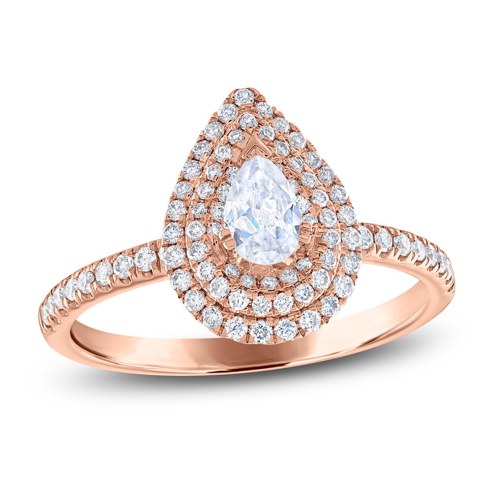 Diamond Engagement Ring 3/4 ct tw Pear/Round 14K Rose Gold JfSzqiZG
