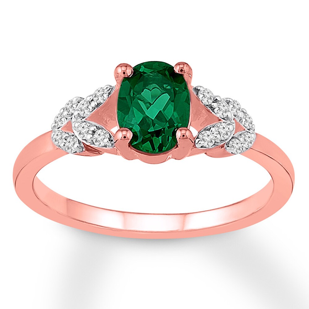 Natural Emerald Engagement Ring 1/10 ct tw Diamonds 14K Gold JfpHZd1C