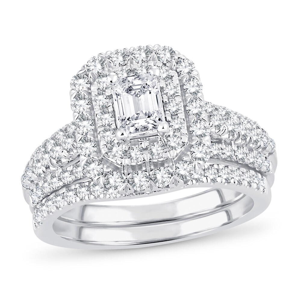Diamond Bridal Set 1-1/2 ct tw Emerald/Round-cut 14K White Gold Jg1Nn5xq