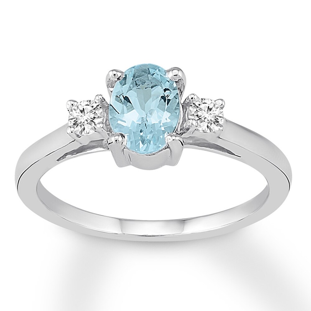 Aquamarine Engagement Ring 1/8 ct tw Diamonds 14K White Gold JkFncVGm [JkFncVGm]