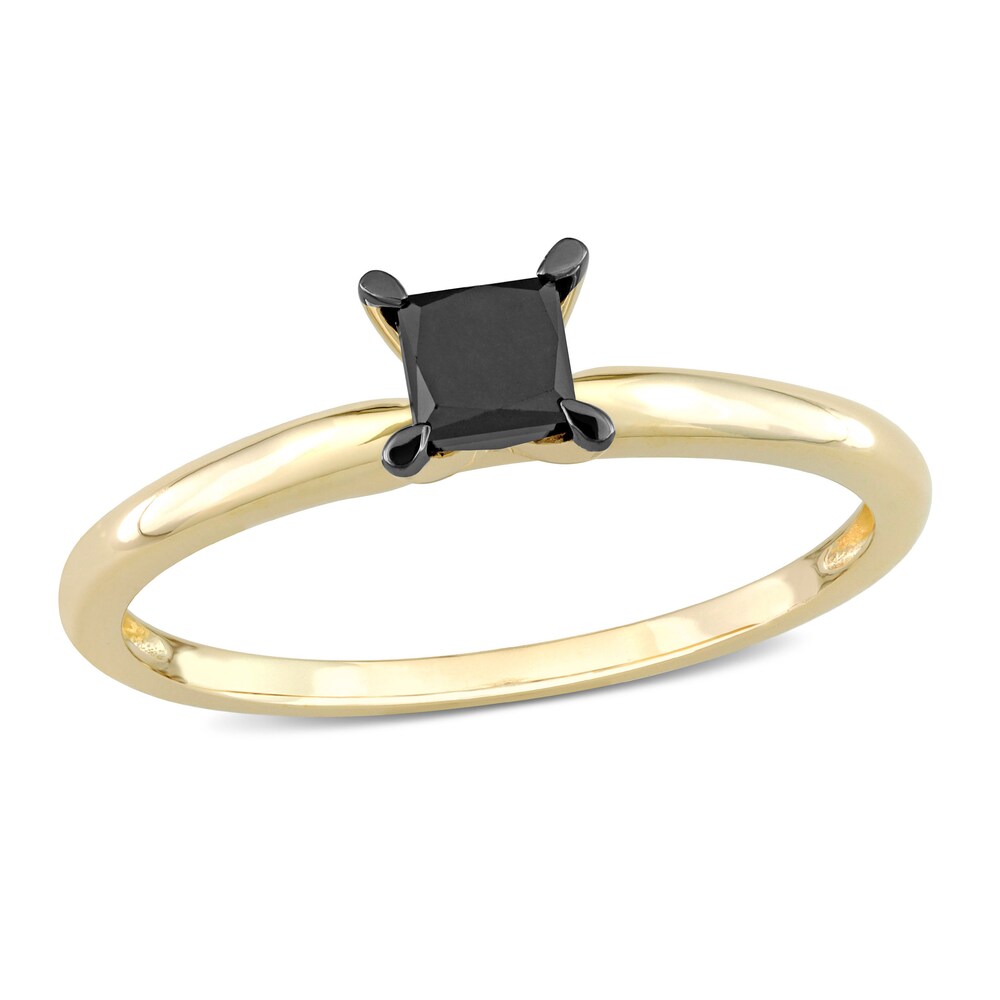 Black Diamond Solitaire Engagement Ring 1/2 ct tw Princess-cut 14K Yellow Gold JrMoEF6l
