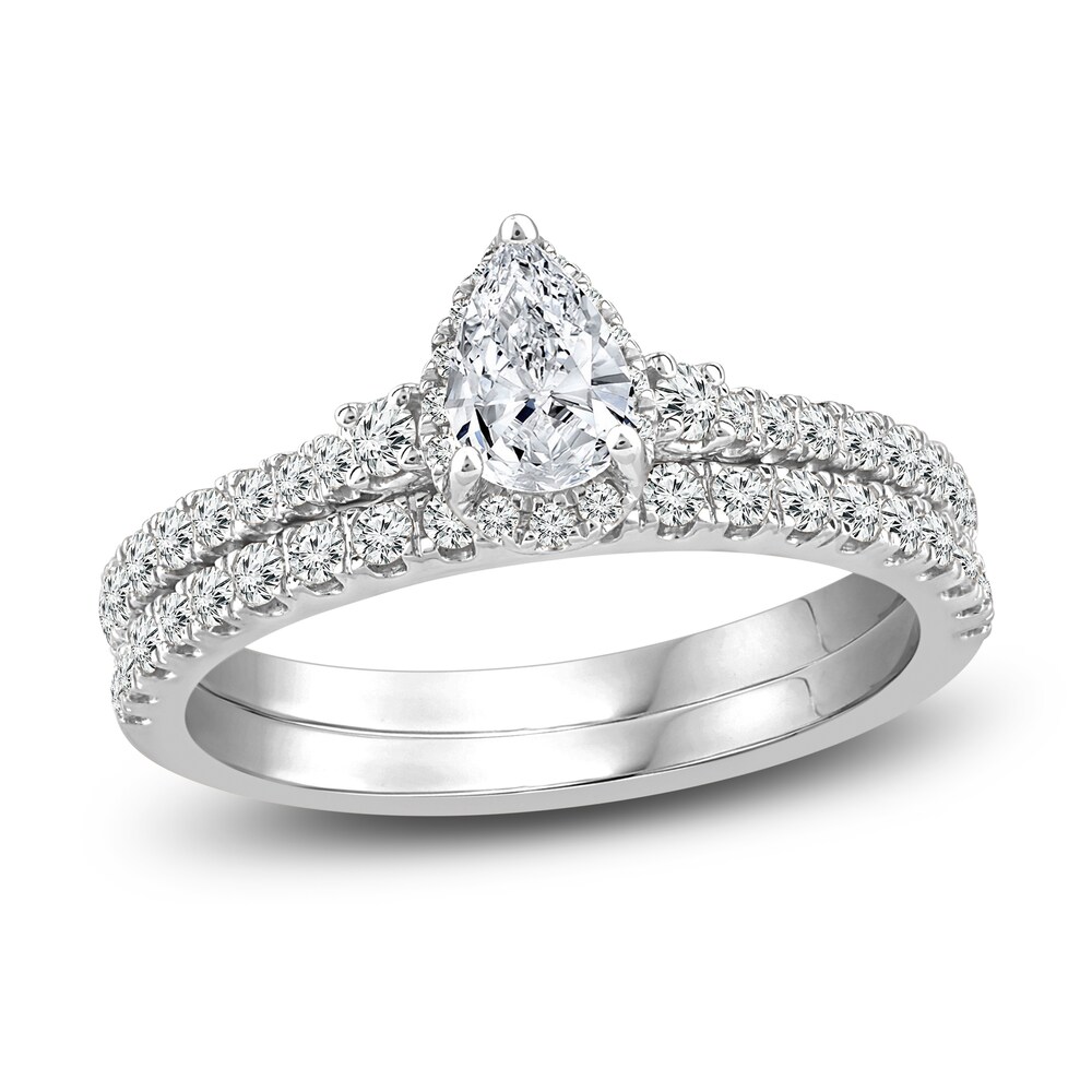 Diamond Halo Bridal Set 1 ct tw Pear/Round 14K White Gold KJLpDHnI