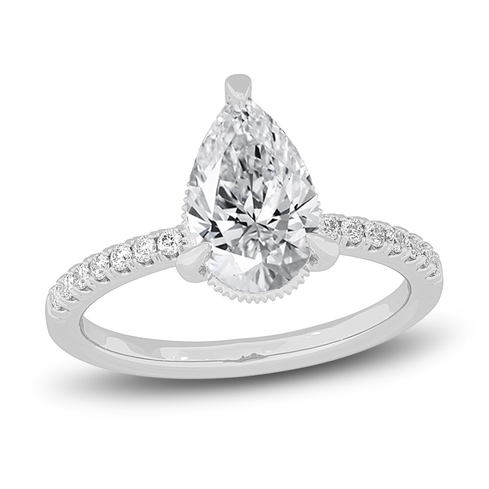 Lab-Created Diamond Engagement Ring 2-1/4 ct tw Pear/Round 14K White Gold KXtMRoxs