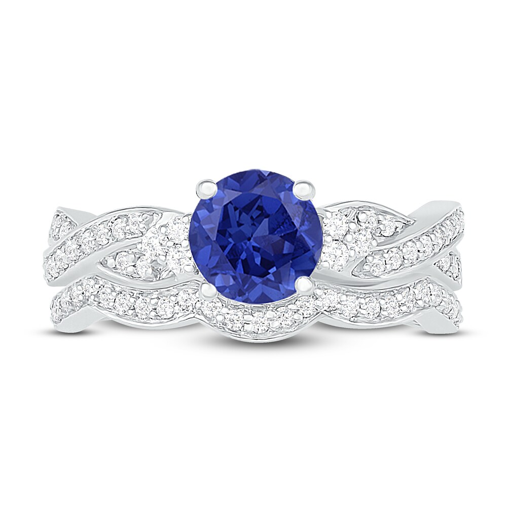 Natural Blue Sapphire Bridal Set 3/8 ct tw Diamonds 14K White Gold Kbl1nXQ0
