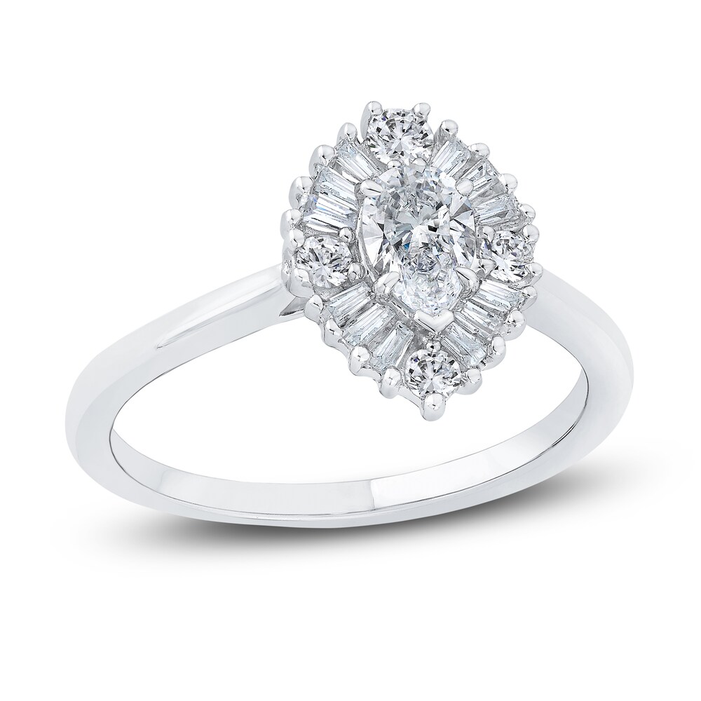Diamond Engagement Ring 3/4 ct tw Pear-shaped/Round/Baguette 14K White Gold Kcqc4vpJ