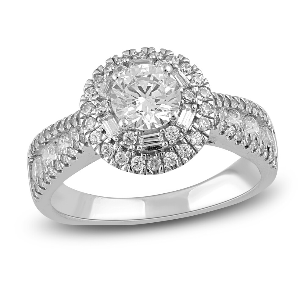Diamond Engagement Ring 1-1/2 ct tw Round/Baguette 14K White Gold Kp8Lq3d2