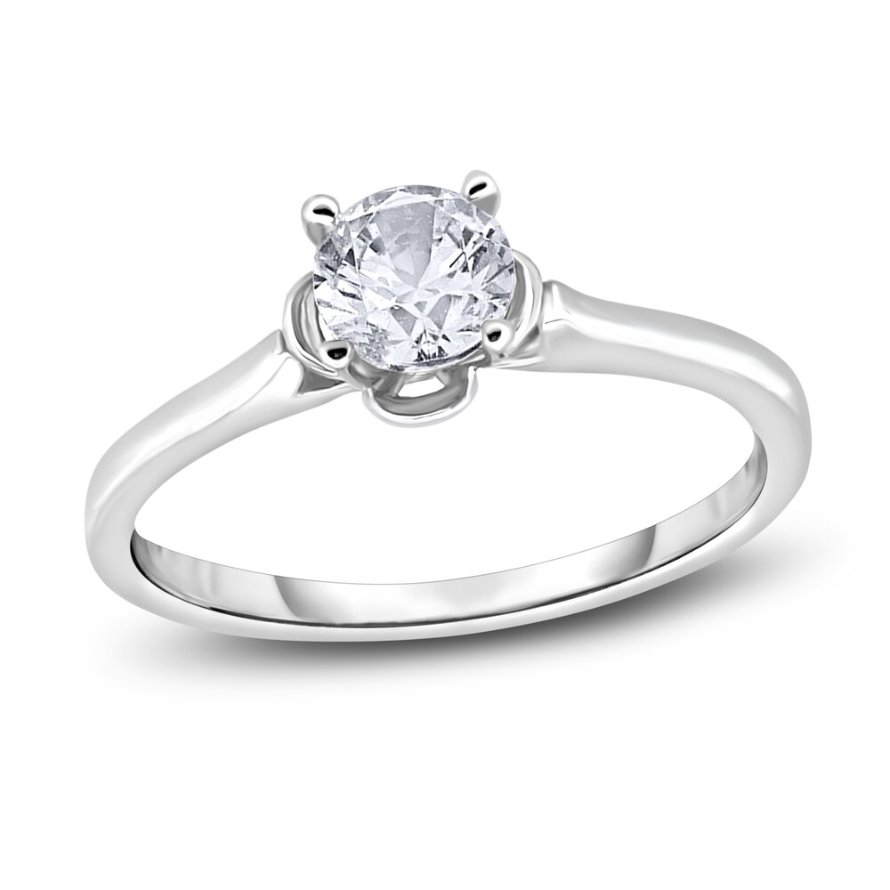Diamond Solitaire Floral Engagement Ring 1/2 ct tw Round 14K White Gold (I2/I) L8VvcNUl