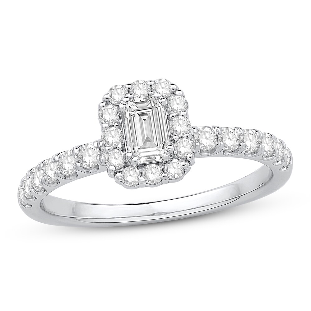 Diamond Engagement Ring 3/4 ct tw Round/Emerald 14K White Gold LAOtdfKU