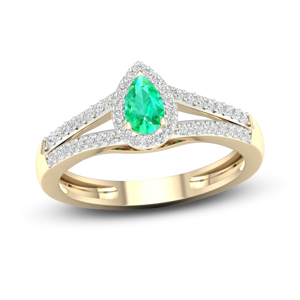 Natural Emerald Engagement Ring 1/5 ct tw Round/Pear-shaped 14K Yellow Gold LN4A02l1