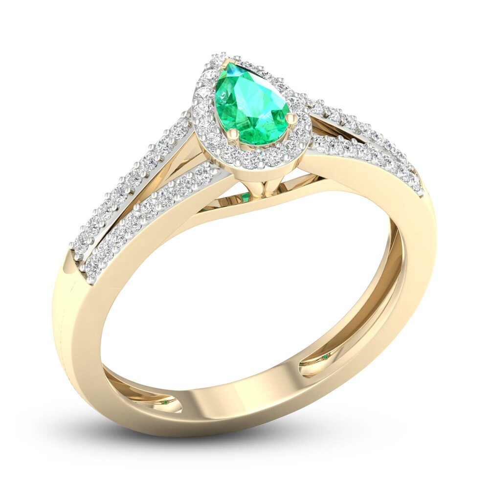 Natural Emerald Engagement Ring 1/5 ct tw Round/Pear-shaped 14K Yellow Gold LN4A02l1