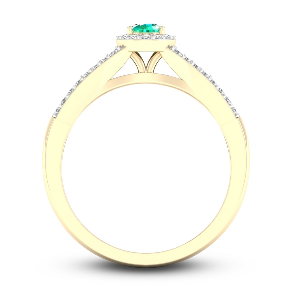 Natural Emerald Engagement Ring 1/5 ct tw Round/Pear-shaped 14K Yellow Gold LN4A02l1