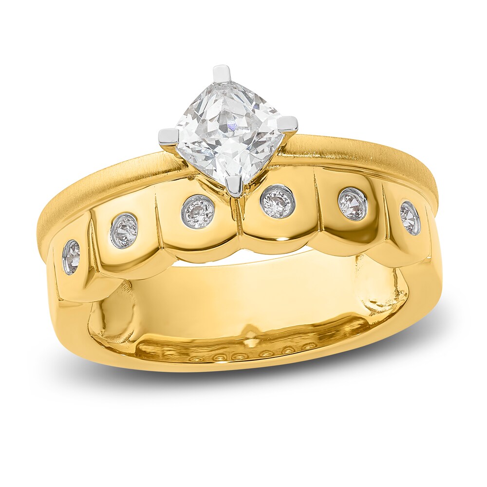 Diamond Scallop Engagement Ring 5/8 ct tw Cushion/Round 14K Yellow Gold LYP6nqij