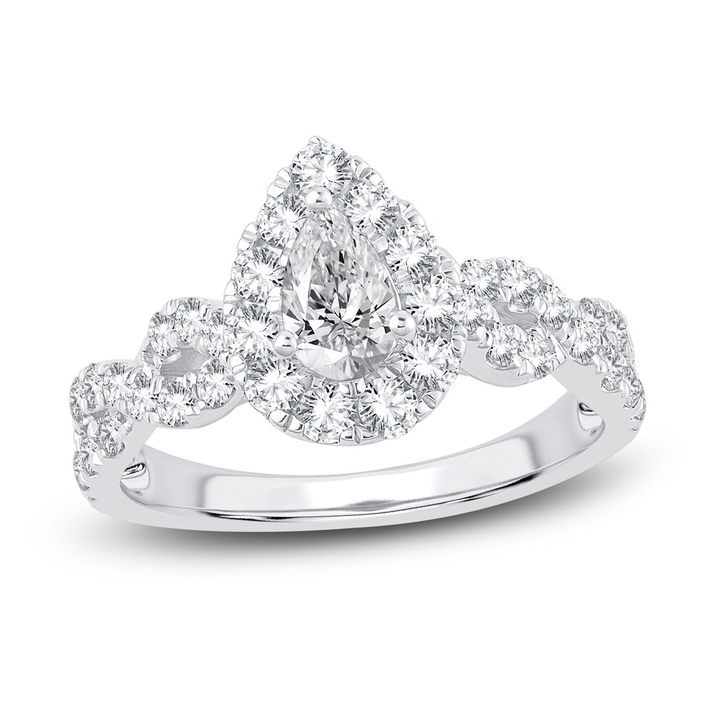 Diamond Engagement Ring 1-1/4 ct tw Pear/Round 14K White Gold Ljps3F3c