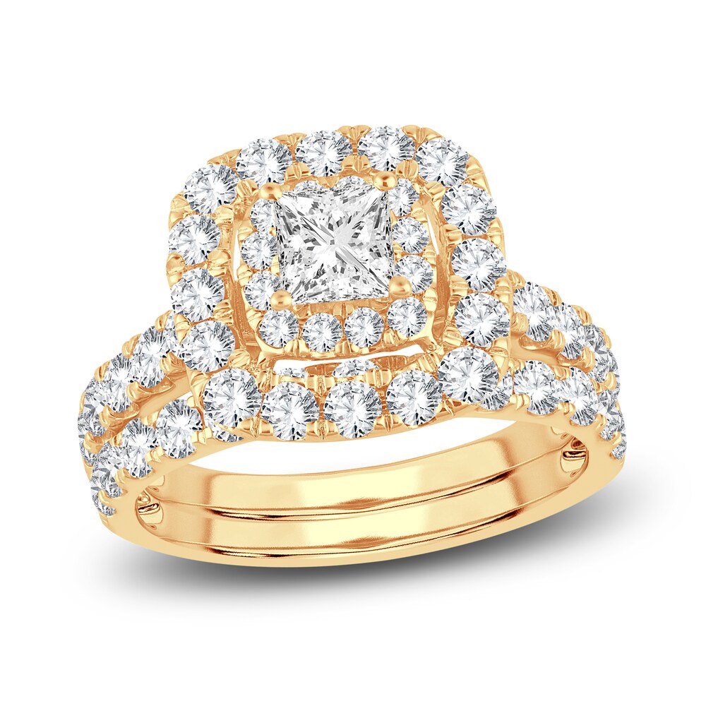 Diamond Bridal Set 2-1/2 ct tw Princess/Round 14K Yellow Gold LqQ4casm