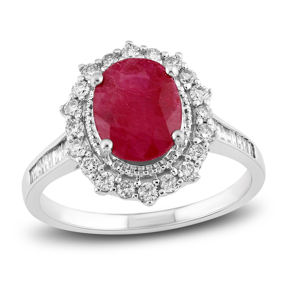 Natural Ruby Engagement Ring 1/2 ct tw Diamonds 14K White Gold M1IoC0ob