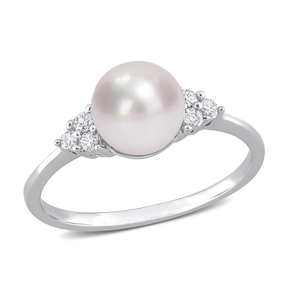 Cultured Freshwater Pearl Engagement Ring 1/8 ct tw Diamonds 14K White Gold M66i75Qo