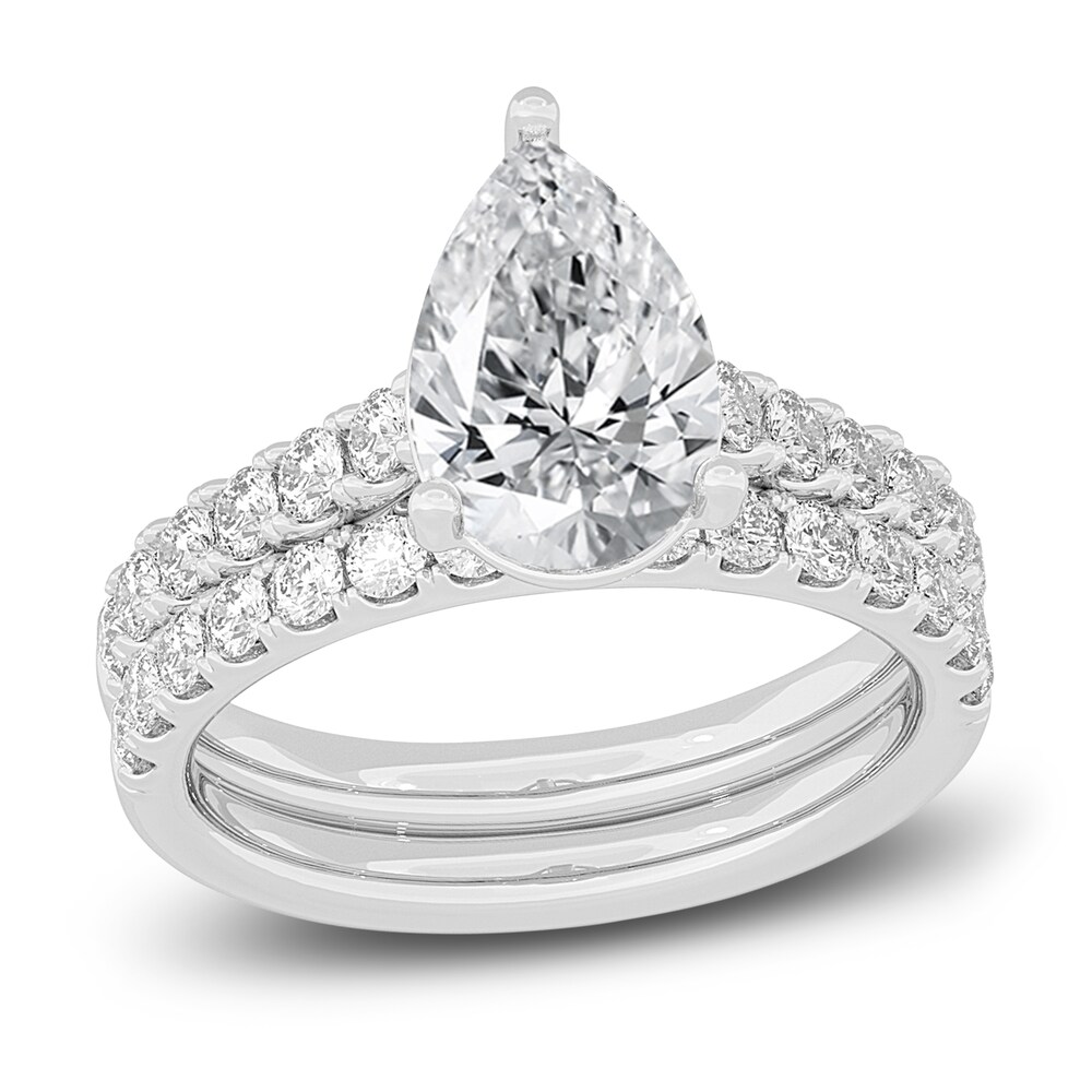 Lab-Created Diamond Bridal Set 3 ct tw Pear/Round 14K White Gold MEbGPhuf