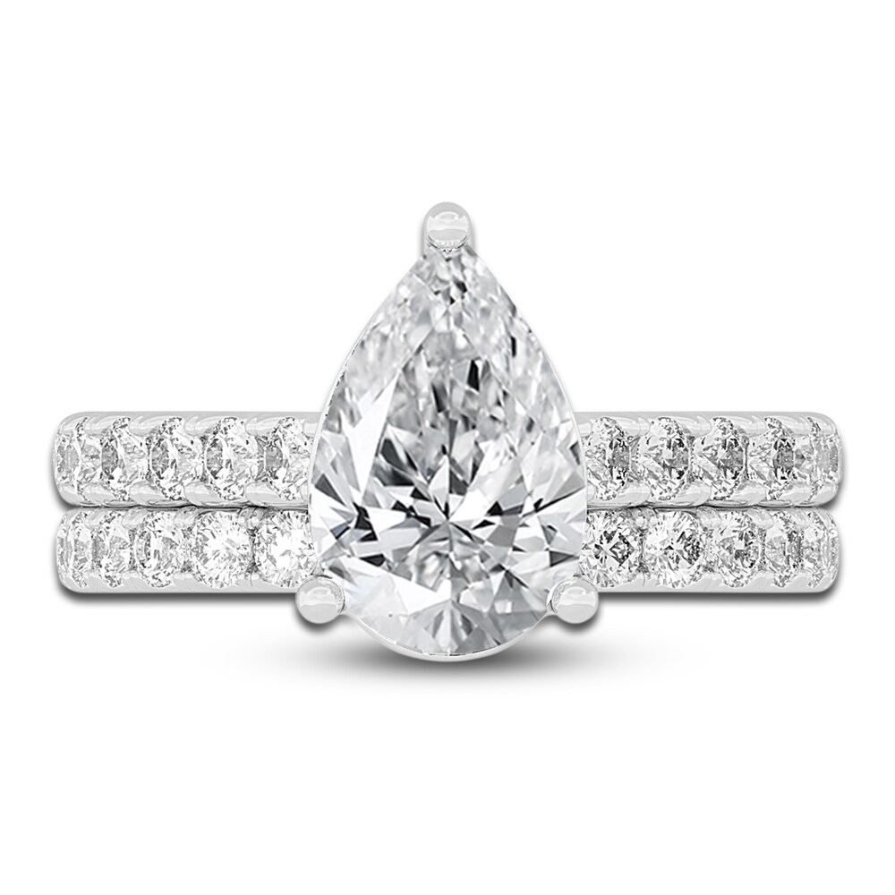 Lab-Created Diamond Bridal Set 3 ct tw Pear/Round 14K White Gold MEbGPhuf