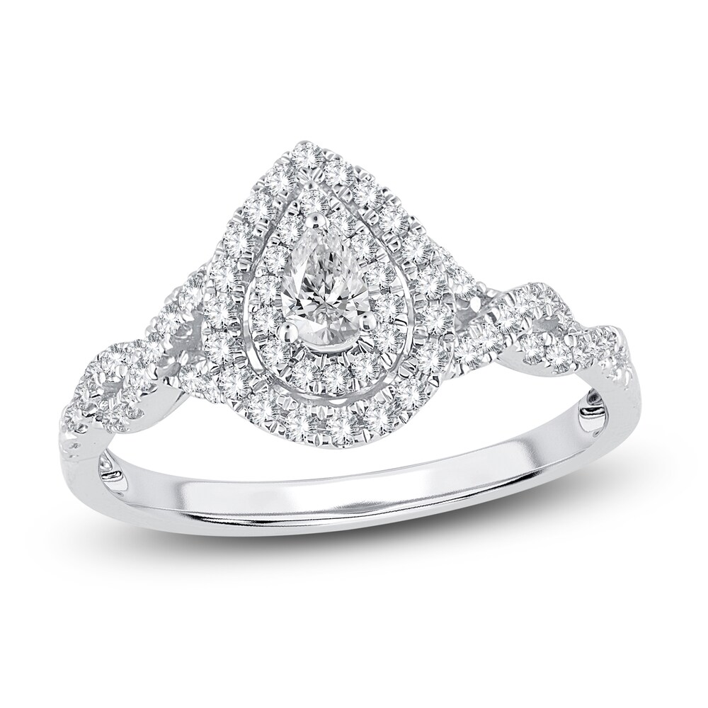 Diamond Halo Engagement Ring 3/8 ct tw Pear/Round 14K White Gold MJJhhVyA