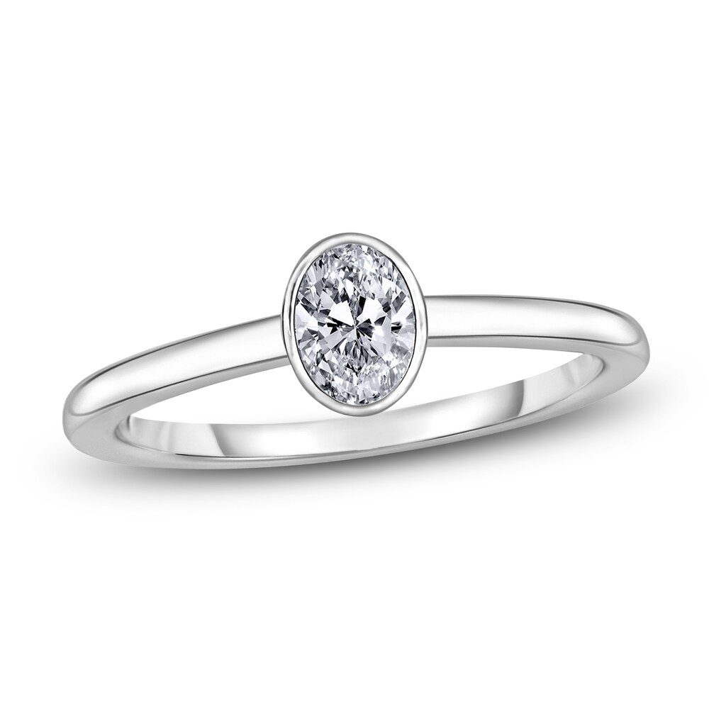 Diamond Solitaire Engagement Ring 3/4 ct tw Bezel-Set Oval 14K White Gold (I2/I) MihGl8hp