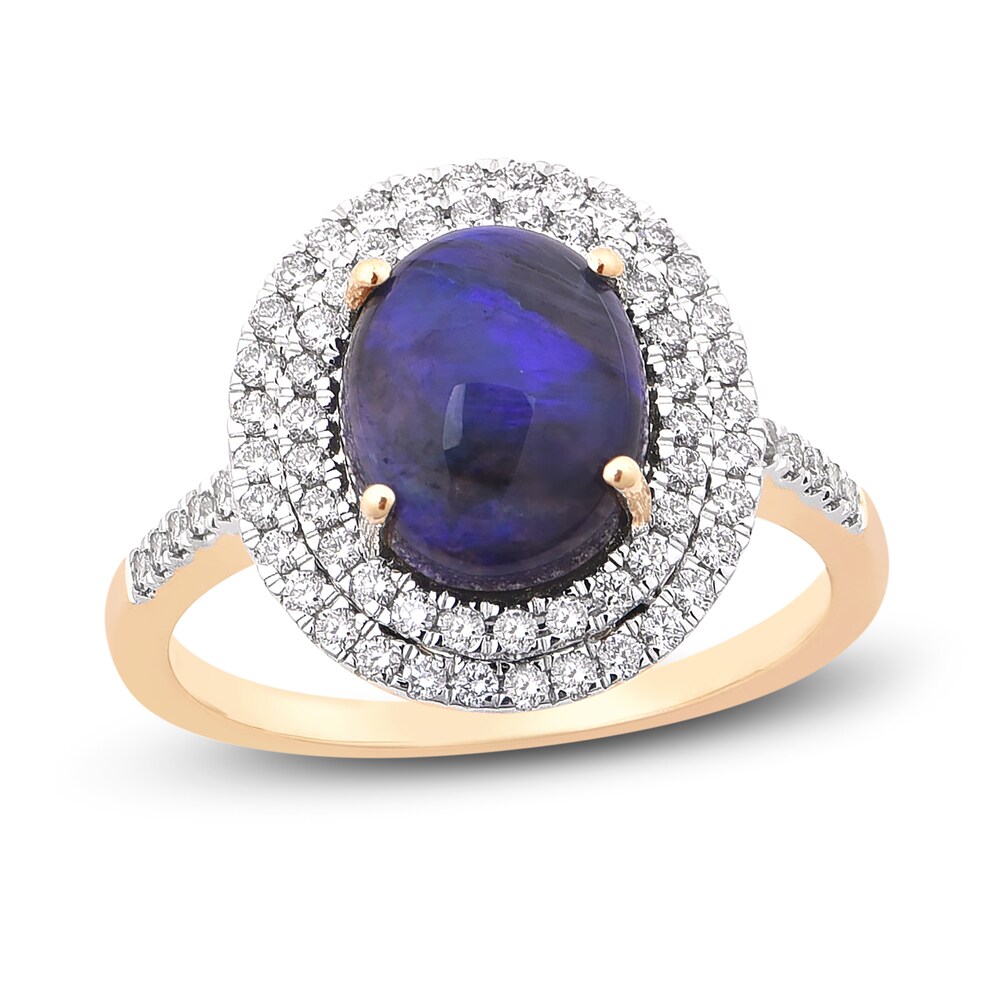 Natural Opal Engagement Ring 1/2 ct tw Diamonds 14K Yellow Gold Mkg6rgt8 [Mkg6rgt8]
