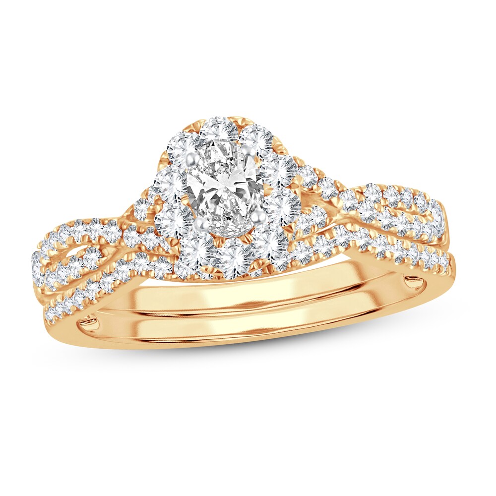 Diamond Bridal Set 3/4 ct tw Oval/Round-cut 14K Yellow Gold MklvtDGh