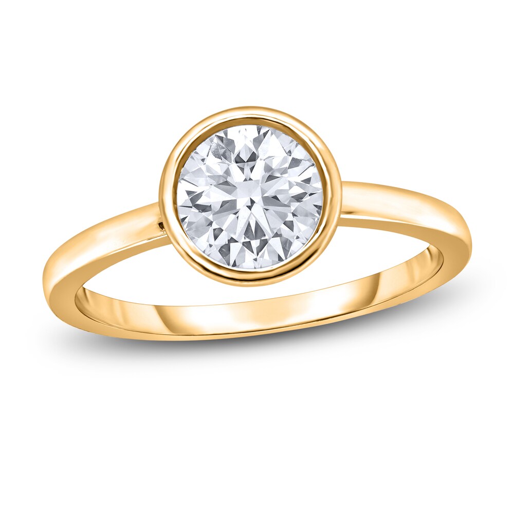 Diamond Solitaire Engagement Ring 3/4 ct tw Bezel-Set Round 14K Yellow Gold (I2/I) MuM797fd
