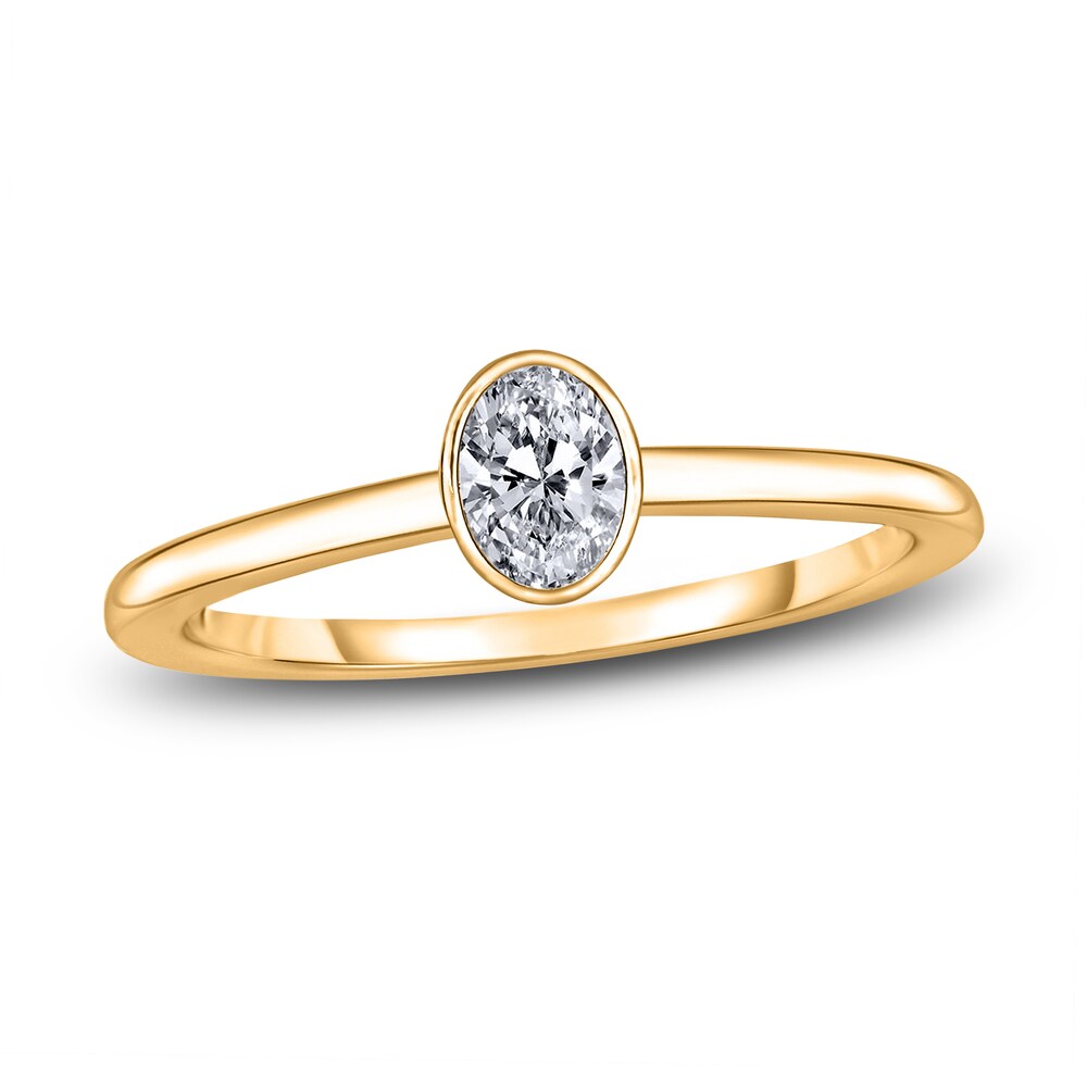 Diamond Solitaire Engagement Ring 1/2 ct tw Bezel-Set Oval 14K Yellow Gold (I2/I) MxCsELaJ