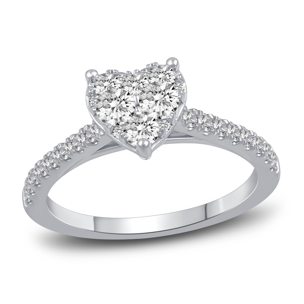 Diamond Heart Engagement Ring 3/4 ct tw Round 14K White Gold MxlXJuXg