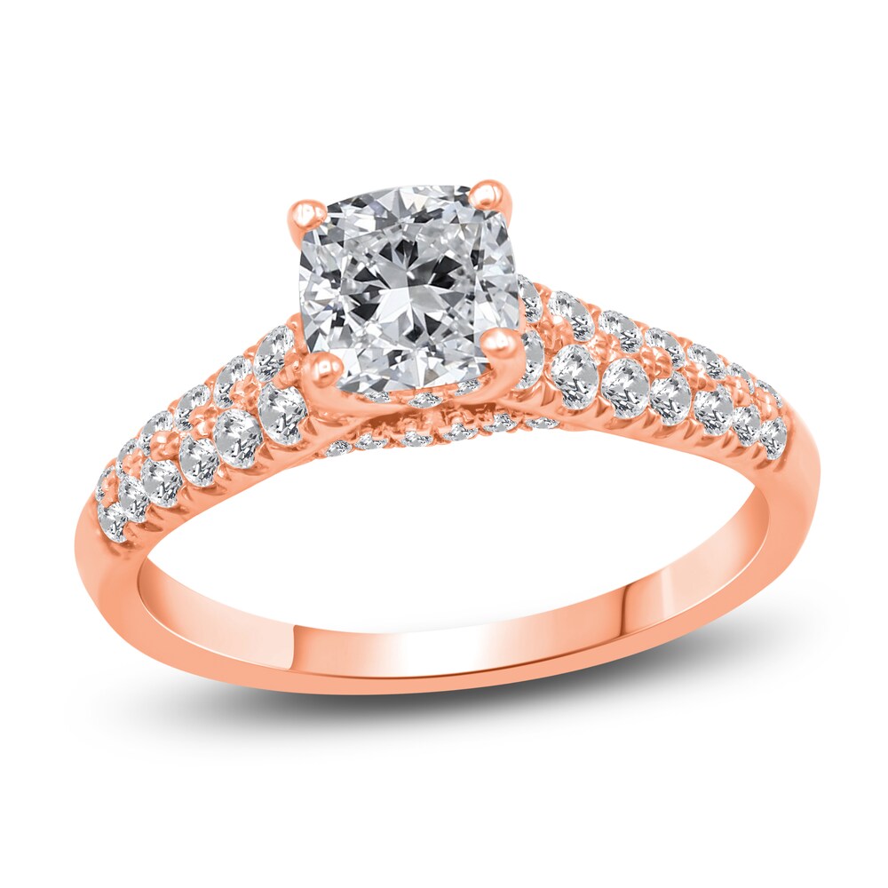 Diamond Halo Engagement Ring 1-3/8 ct tw Cushion/Round 14K Rose Gold N5Yl1E4U
