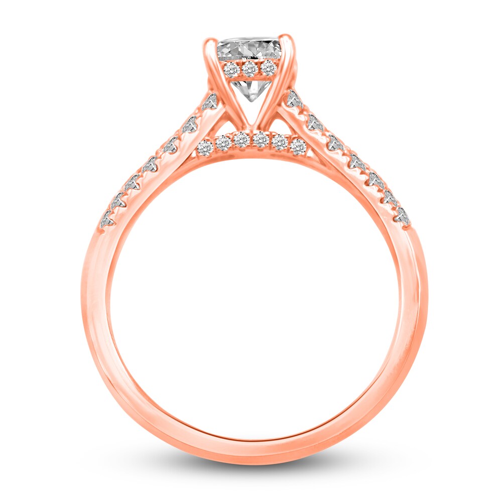 Diamond Halo Engagement Ring 1-3/8 ct tw Cushion/Round 14K Rose Gold N5Yl1E4U