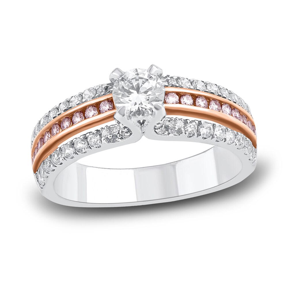 Pink & White Diamond Engagement Ring 1 ct tw Round 14K White Gold N5gaFOqe
