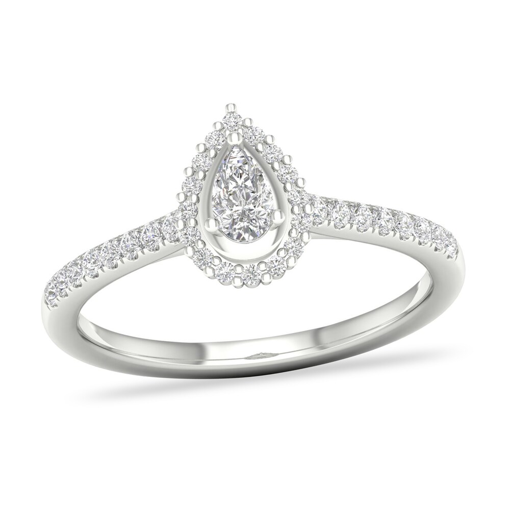 Diamond Ring 1/3 ct tw Pear-shaped/Round-cut 14K White Gold NnUFsejH