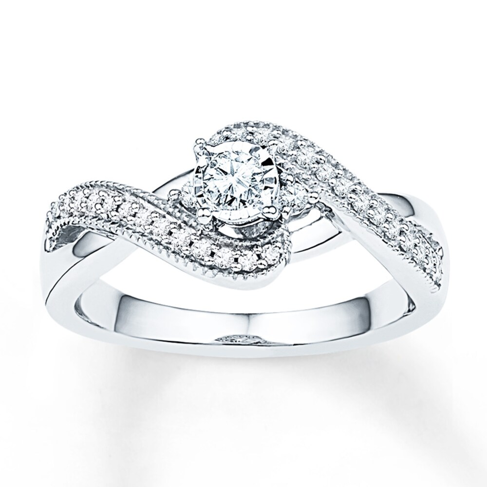 Diamond Promise Ring 1/4 ct tw Round 10K White Gold NsAPZkDR [NsAPZkDR]